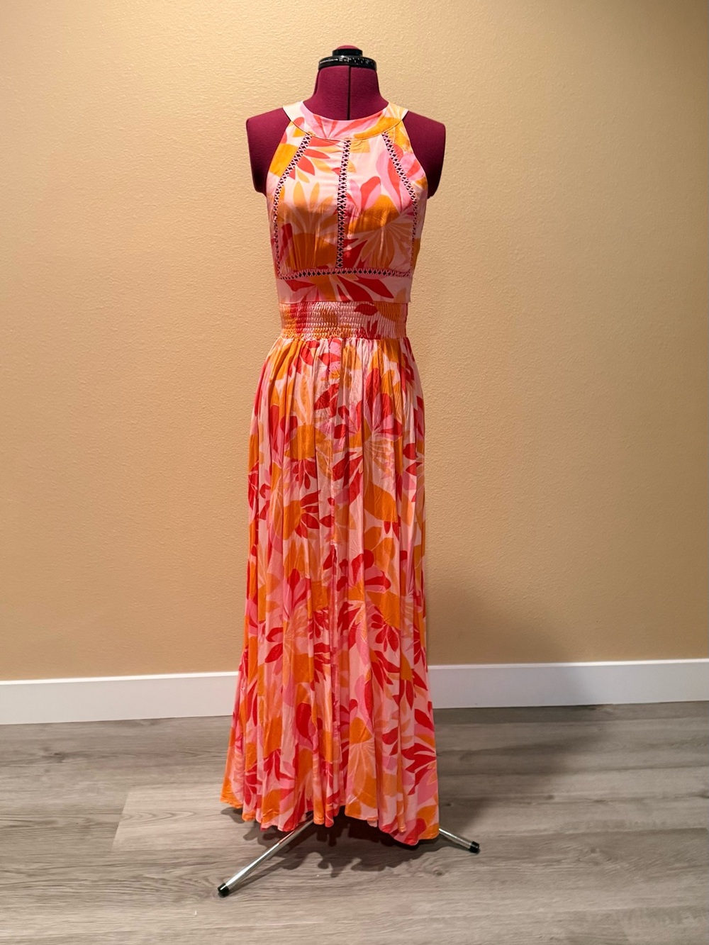Halter Floral Maxi Dress in Pink & Orange - Picture 1 of 3